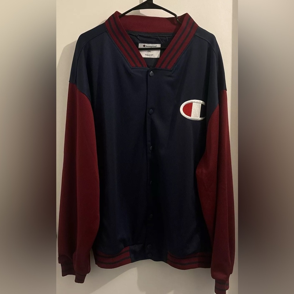 Champion Men's Navy and Maroon Lightweight varsity bomber jacket